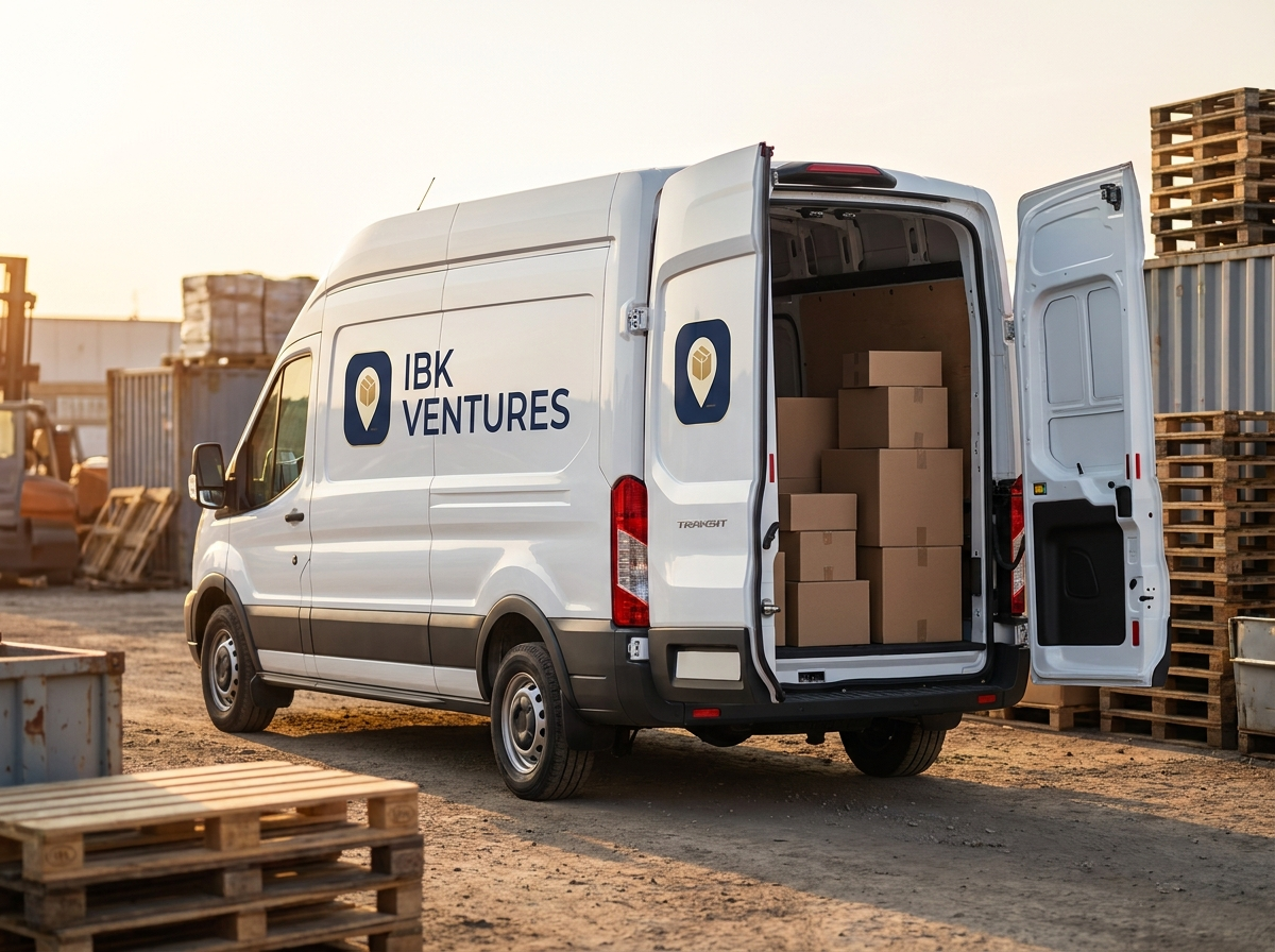 Delivery van loaded with packed boxes